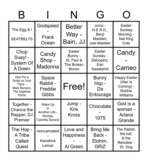 EASTER MUSIC BINGO Card