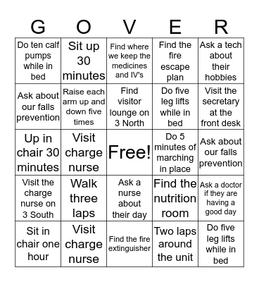 3 North Mover and Groover Bingo Card