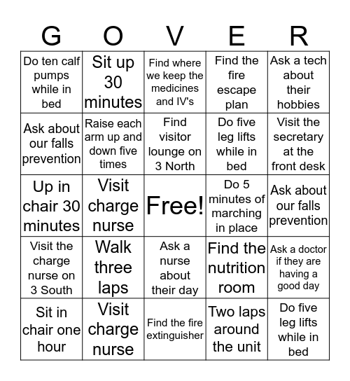 3 North Mover and Groover Bingo Card