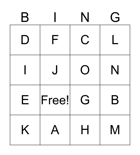 Alphabet Bingo Card