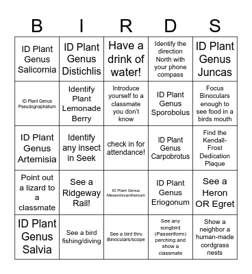 Natural History Bingo Card