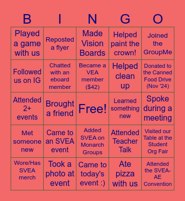 SVEA '24-25 Recap! Bingo Card