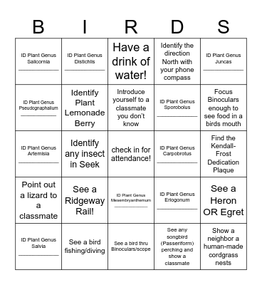 Natural History Bingo Card