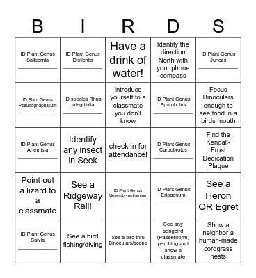Natural History Bingo Card