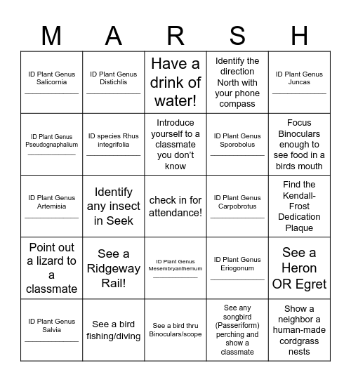 Natural History Bingo Card