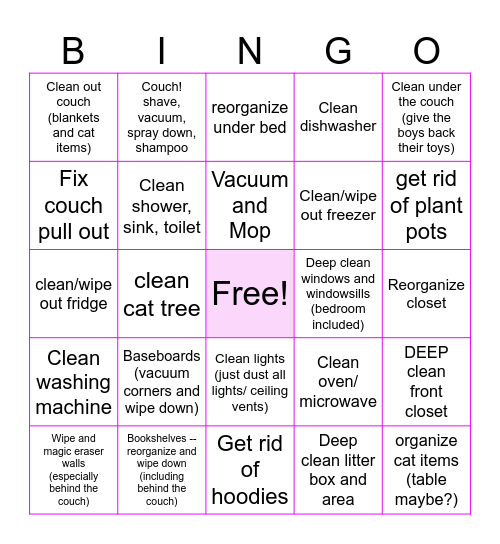 CLEANING TO THE DEATH Bingo Card