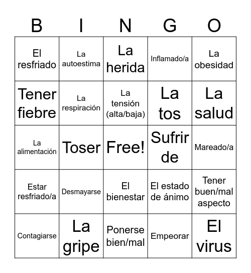 Bingo- La Salud Bingo Card