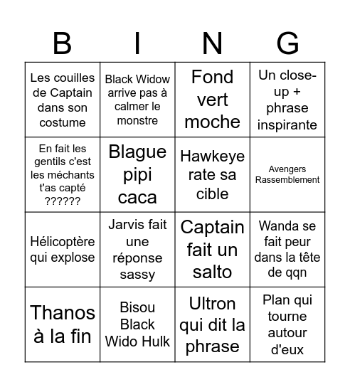 Avengers ultron Bingo Card