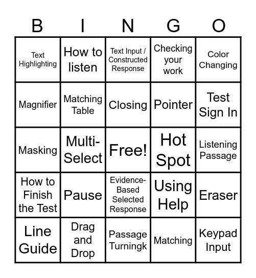 MAP Online Tools Bingo Card
