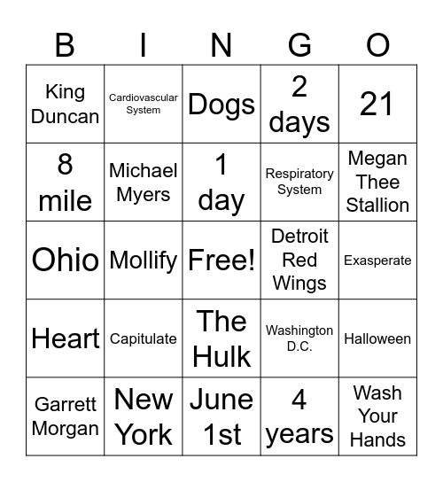 Vocabulary Stuff Bingo Card