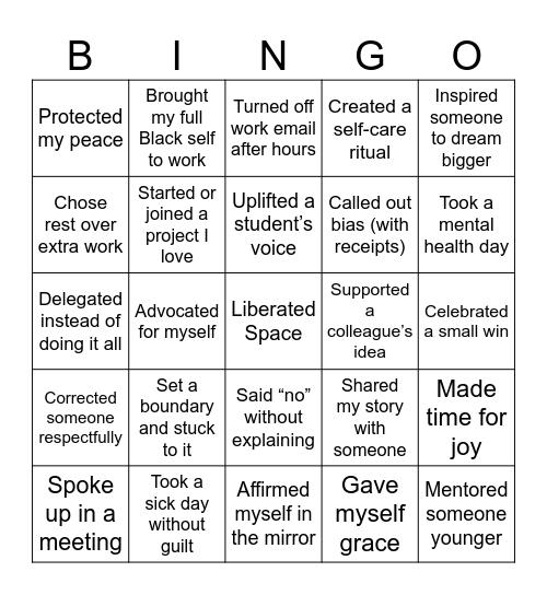 Liberated to Lead Bingo Card
