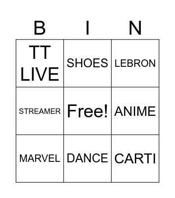 TIKTOK BINGO Card