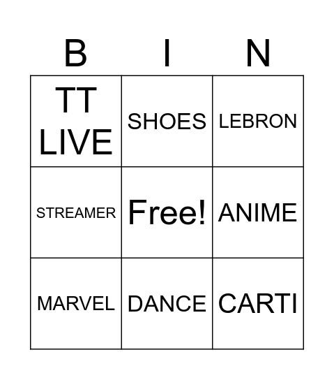 TIKTOK BINGO Card