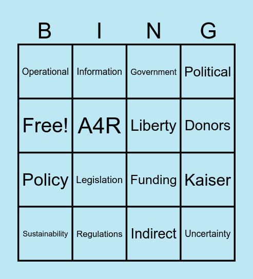 Long-term care Reform Bingo Card
