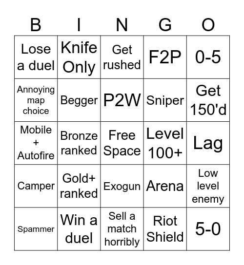RIVALS BINGO Card