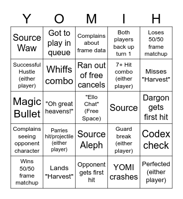 Dargon Yomi Stream Bingo Card