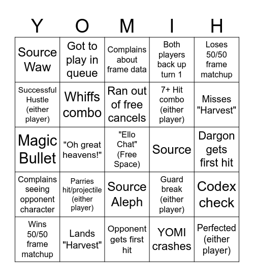 Dargon Yomi Stream Bingo Card