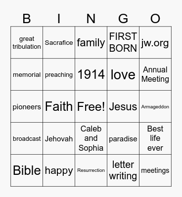 JW Zoom Bingo Card