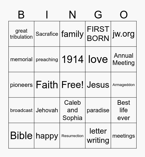 JW Zoom Bingo Card