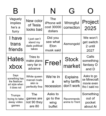 Evan bingo Card