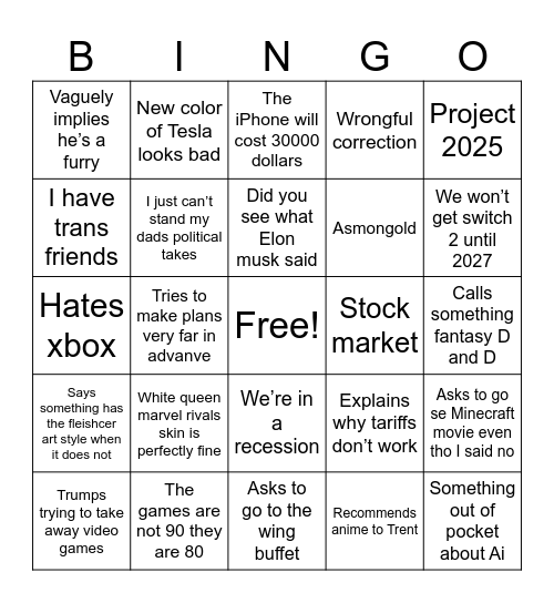 Evan bingo Card