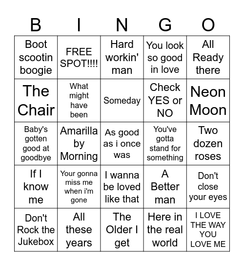 Classic Country Bingo Card