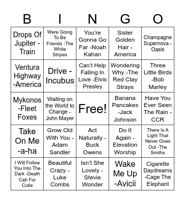 ~Good Vibes~ Music Bingo with Conner Pittman! Bingo Card