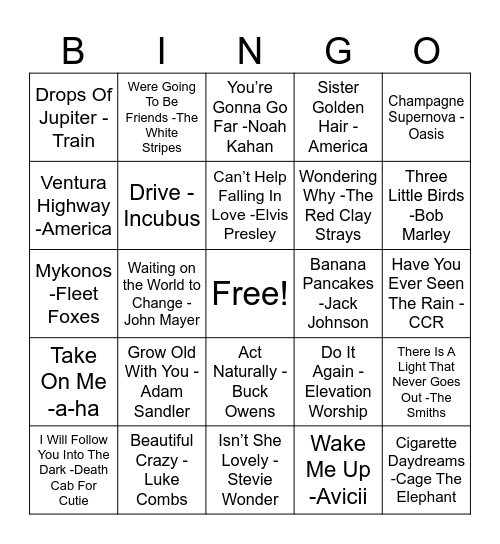~Good Vibes~ Music Bingo with Conner Pittman! Bingo Card