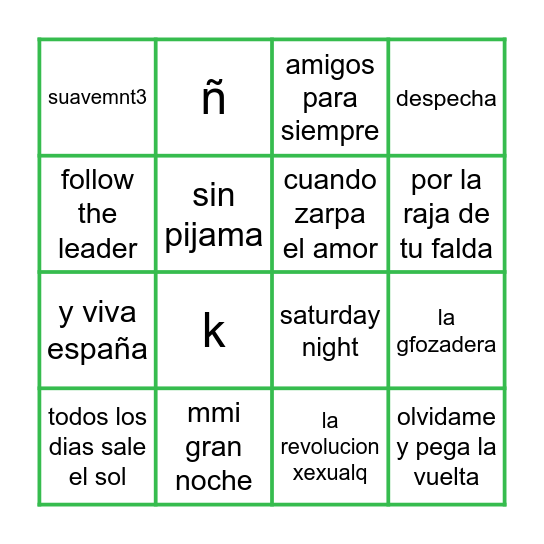 Bingo Musical Bingo Card