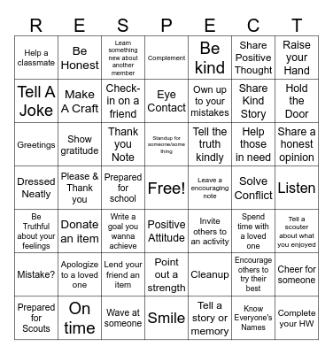 Respect Bingo Card