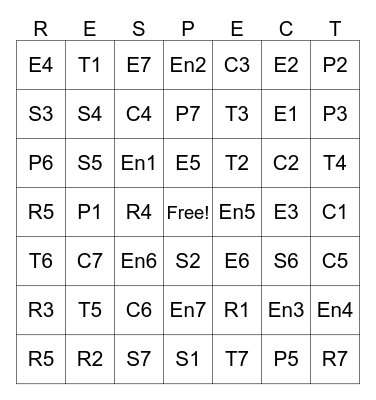 Respect Bingo Card