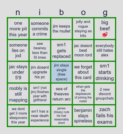 Becray Bingo Card