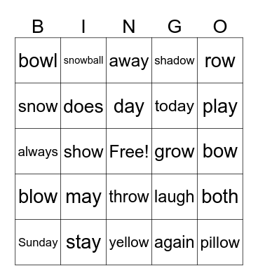 Long A and O Bingo Card