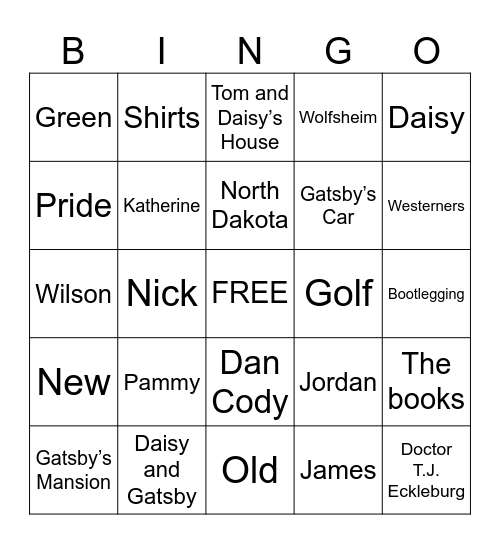 Sugar Cube Bingo ~ The Great Gatsby Bingo Card