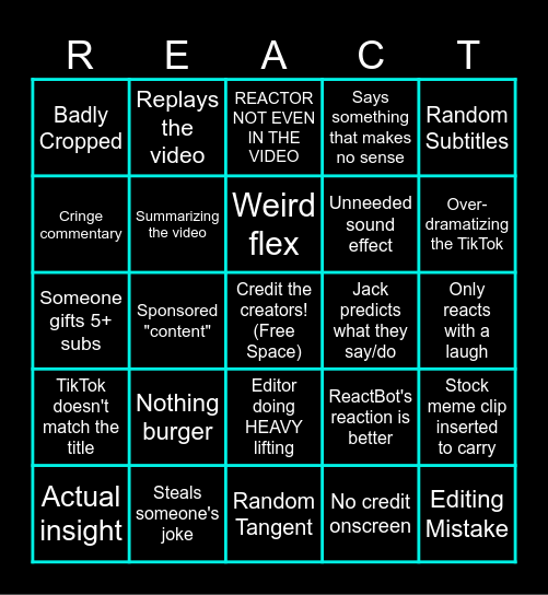 Bad Reactor Bingo Card
