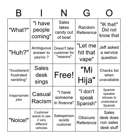 Untitled Bingo Card