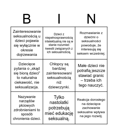 Uważne Bingo Card