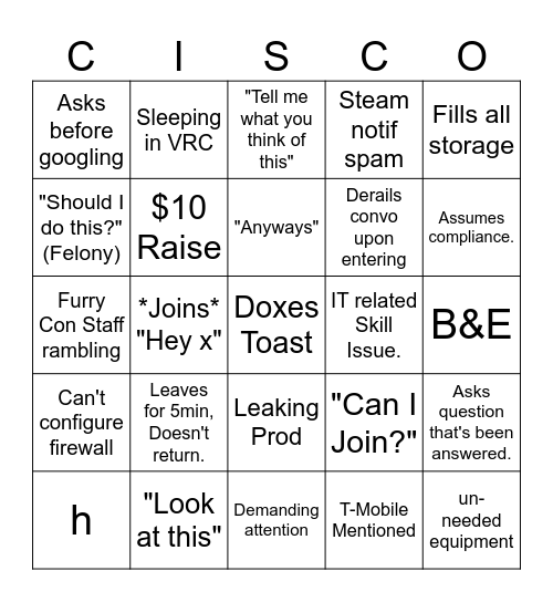 Crinisus VC Bingo Card