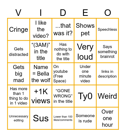 Bad Youtuber Bingo Card