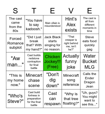 Minecraft Movie Bingo Card