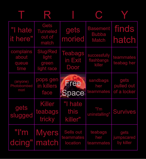 Tricky's Dead By Daylight Bingo Card