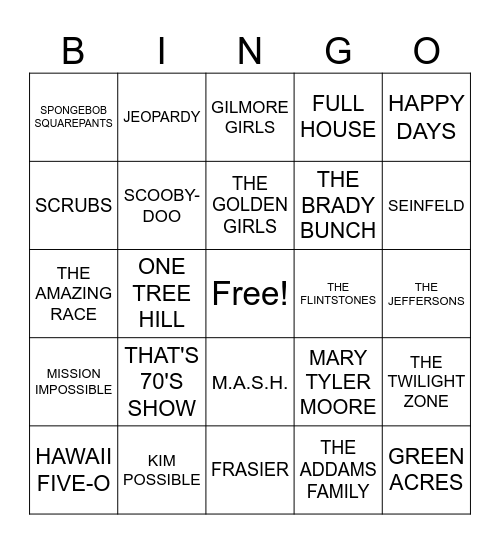 TV Show Bingo Card