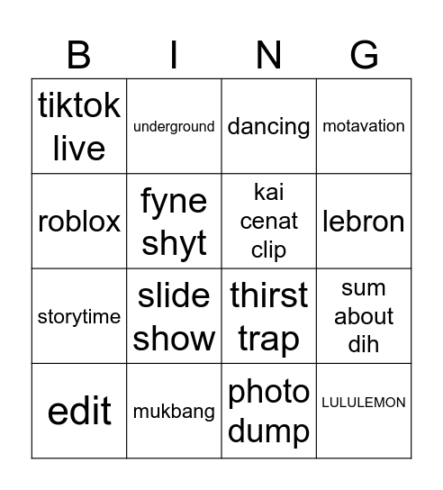 tiktok Bingo Card