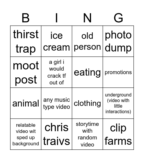 tiktok bingo Card