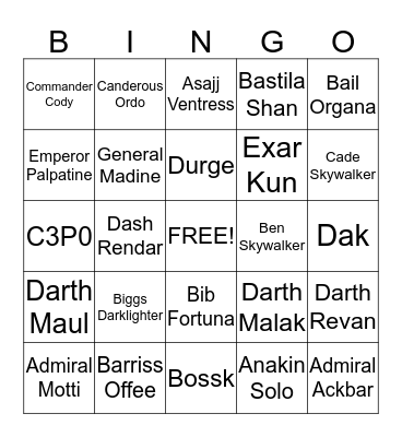 STAR WARS  Bingo Card