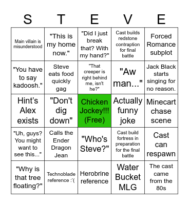 Minecraft Movie Bingo Card
