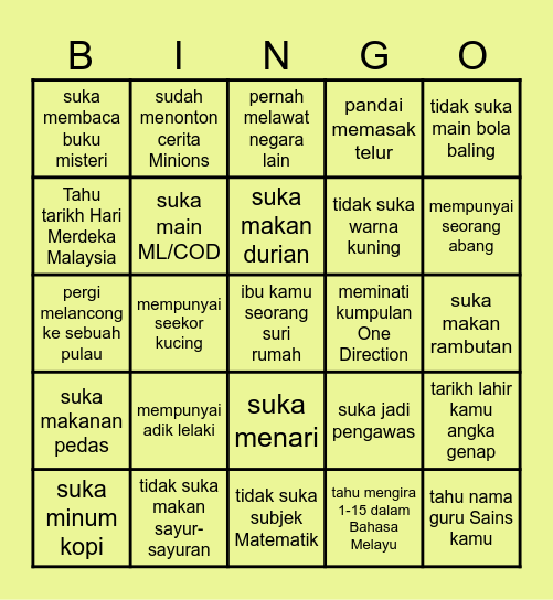 BINGO SUAI KENAL Bingo Card