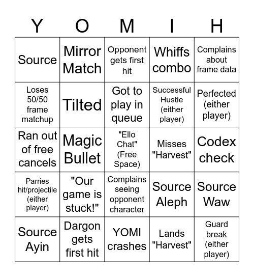 Dargon Yomi Stream Bingo Card