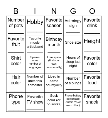 Find someone with the same... Bingo Card