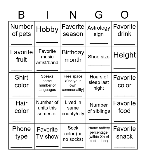Find someone with the same... Bingo Card